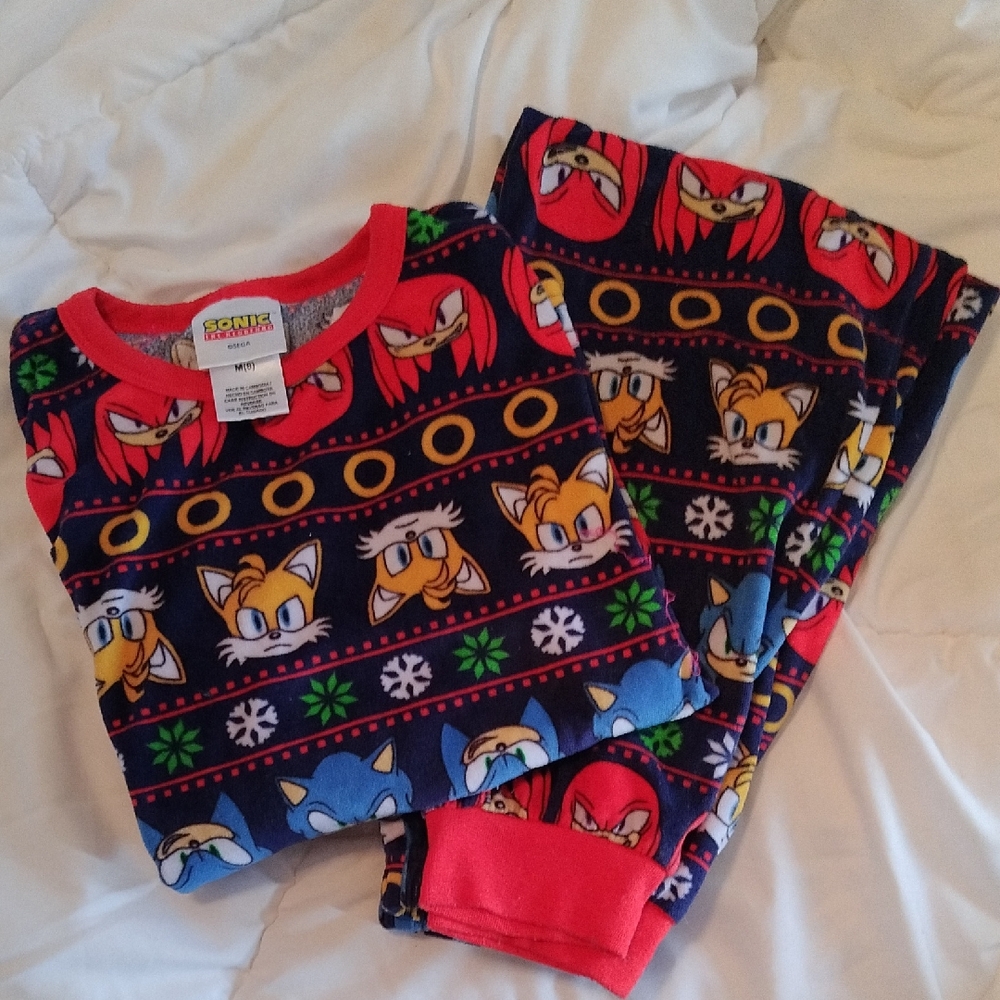 EUC Official Sonic The hedgehog Blue & Red Snowflake Pajamas - Medium (8)